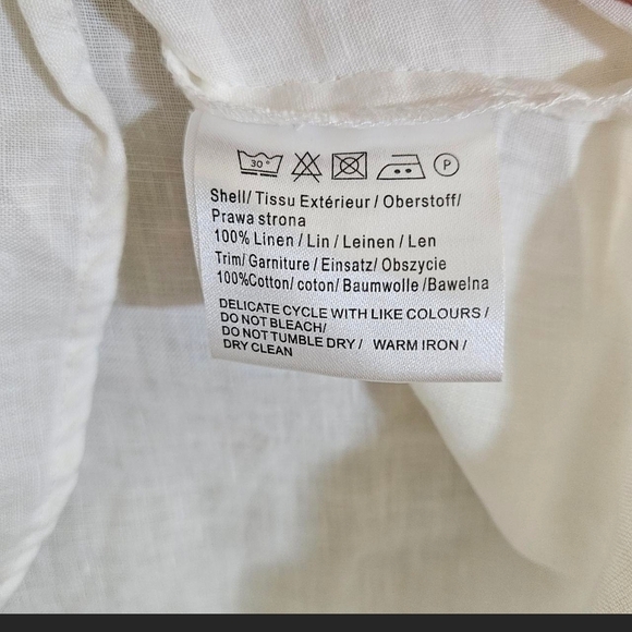 Malvin Hamburg 100% Linen White Tunic Dress Small Boho Cottagecore Crochet Neck - Picture 4 of 4